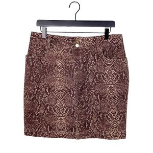 Chaps Brown Tan Snakeskin Print Cotton Denim Stretch Mini Skirt Women's Size 10